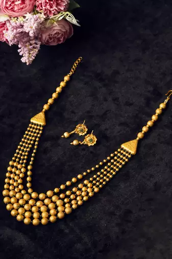 Gold plated green brass multilayer mala set