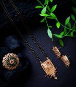 Gold plated square rajwadi mangalsutra and ring combo set