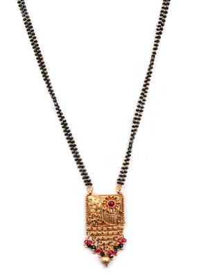 Gold plated square rajwadi mangalsutra and ring combo set 2