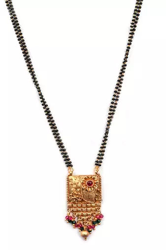 Gold plated square rajwadi mangalsutra and ring combo set