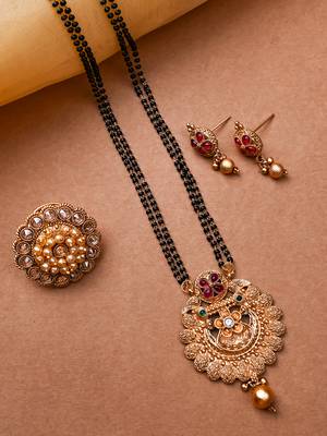 Gold plated red kemp rajwadi mangalsutra and ring combo set 1