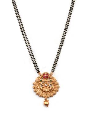 Gold plated red kemp rajwadi mangalsutra and ring combo set 2
