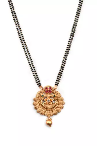 Gold plated red kemp rajwadi mangalsutra and ring combo set