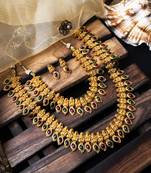 Gold plated ruby green mango patti double line necklace set