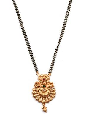 Gold plated rajwadi mangalsutra and red hydra adjustable ring combo set 2
