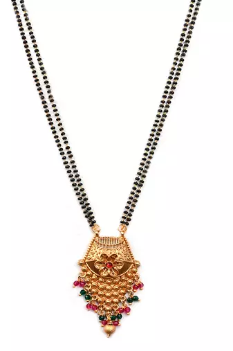 Gold plated rajwadi mangalsutra with multicolor hydra beads and ring combo set