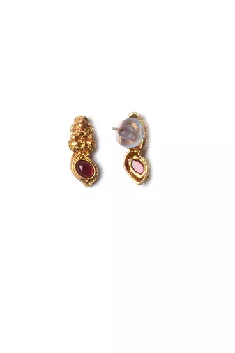 Gold plated ruby green mango patti double line necklace set