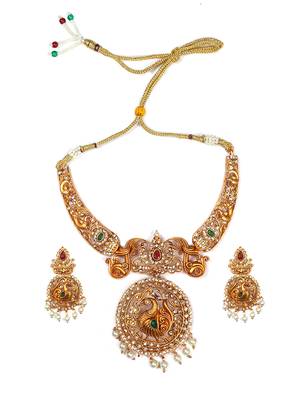 Gold plated peacock necklace set 2