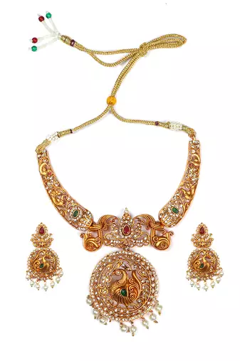 Gold plated peacock necklace set