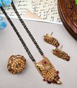 Gold plated ruby green square rajwadi mangalsutra and ring combo set