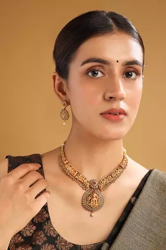 Gold plated temple necklace set