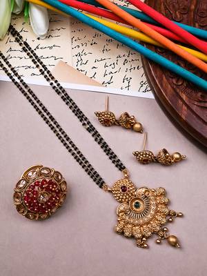 Stylish gold plated rajwadi mangalsutra and ring combo set 1