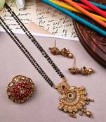 Stylish gold plated rajwadi mangalsutra and ring combo set