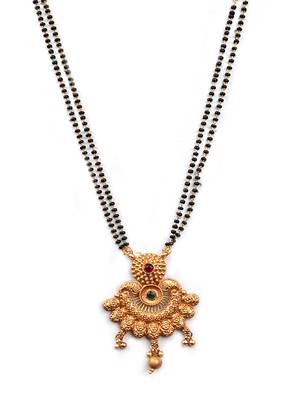 Stylish gold plated rajwadi mangalsutra and ring combo set 2