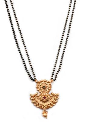 Designer gold plated rajwadi mangalsutra and green adjustable ring combo set 2