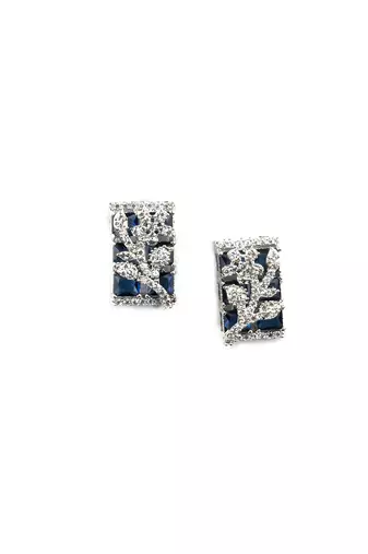 Silver plated square blue ad pendant set with earrings