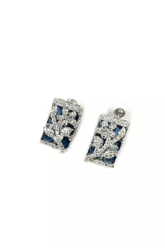 Silver plated square blue ad pendant set with earrings
