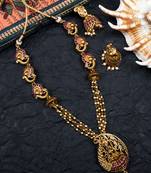 Gold matte finish multilayered green laxmi pendant syle set