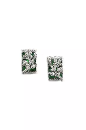 Silver plated square green ad pendant set with earrings