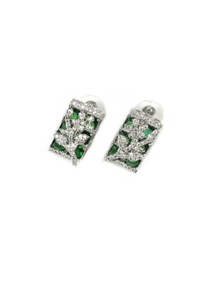 Silver plated square green ad pendant set with earrings 5