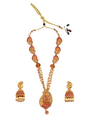Gold matte finish multilayered green laxmi pendant syle set 2