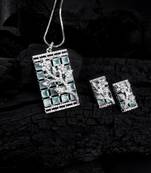 Silver plated square turquoise ad pendant set with earrings