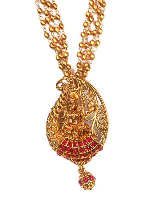 Gold matte finish multilayered green laxmi pendant syle set 3