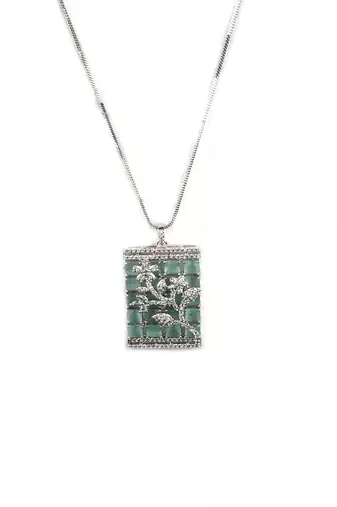 Silver plated square turquoise ad pendant set with earrings