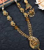 Gold matte finish multilayered ruby green laxmi pendant syle set