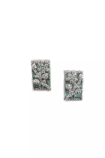 Silver plated square turquoise ad pendant set with earrings