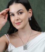 Silver plated square multicolor ad pendant set with earrings