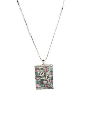 Silver plated square multicolor ad pendant set with earrings 3