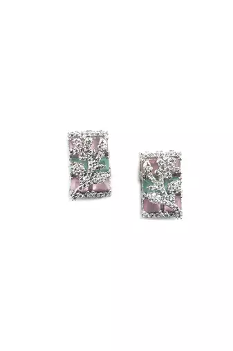 Silver plated square multicolor ad pendant set with earrings