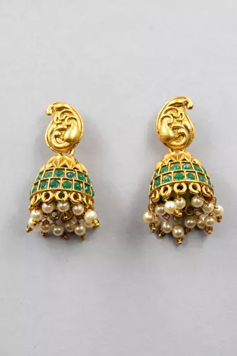 Gold matte finish multilayered ruby green laxmi pendant syle set