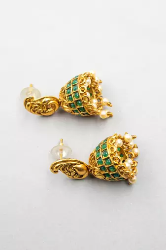 Gold matte finish multilayered ruby green laxmi pendant syle set