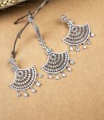 Silver-plated regal glimmer cz earrings-maangtikka set for perfect party look