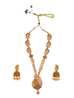 Gold matte finish multilayered ruby laxmi pendant syle set 2