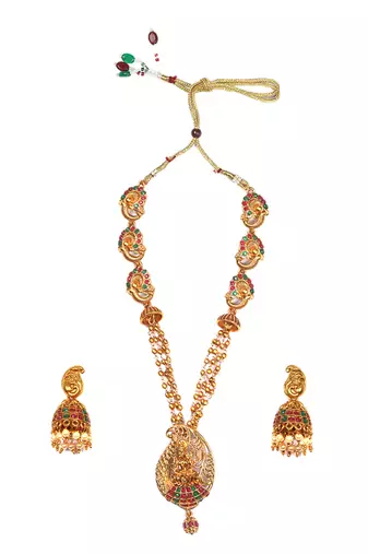 Gold matte finish multilayered ruby laxmi pendant syle set