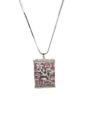 Silver plated square pink ad pendant set with earrings 3