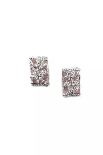 Silver plated square pink ad pendant set with earrings