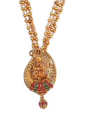 Gold matte finish multilayered ruby laxmi pendant syle set 3