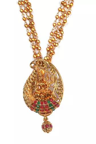 Gold matte finish multilayered ruby laxmi pendant syle set