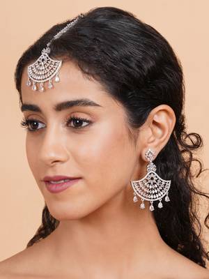 Silver-plated regal glimmer cz earrings-maangtikka set for perfect party look 3
