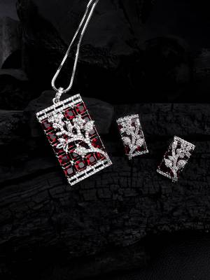 Silver plated square ad pendant set with earrings 1