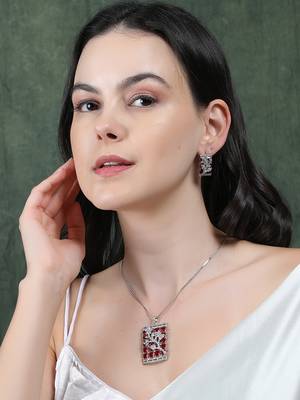 Silver plated square ad pendant set with earrings 2
