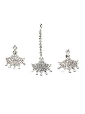 Silver-plated regal glimmer cz earrings-maangtikka set for perfect party look 4