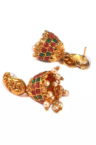 Gold matte finish multilayered ruby laxmi pendant syle set