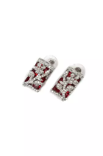 Silver plated square ad pendant set with earrings