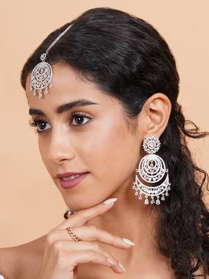 Premium designer silver-plated cz earrings-maangtikka set 3