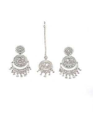 Premium designer silver-plated cz earrings-maangtikka set 4